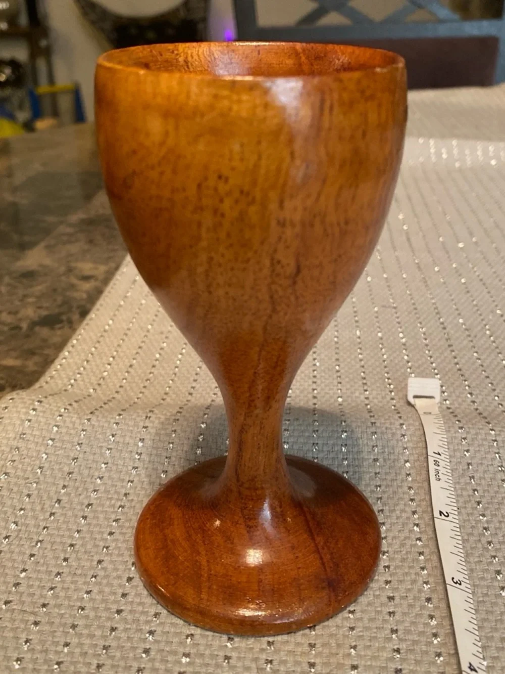 Hand-Turned Decorative Wood Goblet - Brown Finish